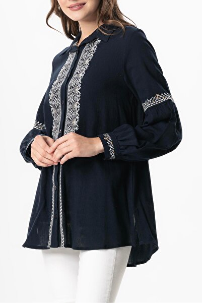 Eliş Şile Bezi Блакитна вишивка на довгих рукавах, літня сорочка з шилевої тканини