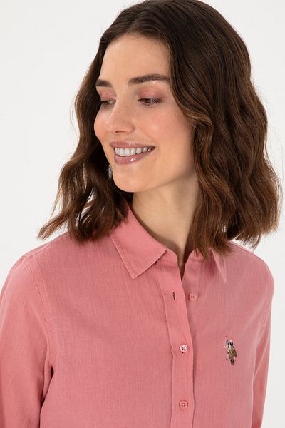 U.S. Polo Assn. Cămașă de bază cu mânecă lungă din amestec de in roz pentru femei 50298098-VR041