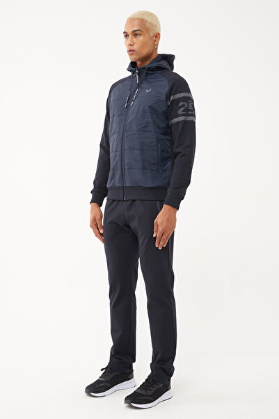 bilcee Erkek Koyu Lacivert Pamuk ve Dokumalı Kapşonlu Örme Eşofman Takım 1571