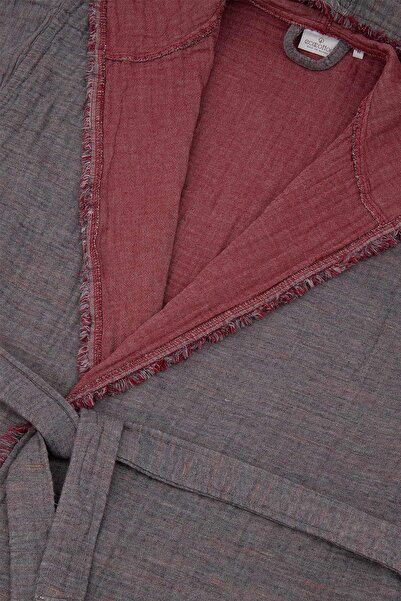 Ecocotton Ανδρικό μπουρνούζι Muna 100% οργανικό βαμβάκι Inject Claret Red-anthracite