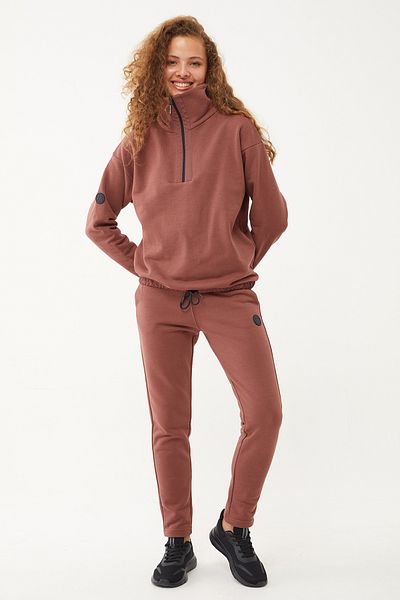 bilcee Women's Soil Straight Leg, Stand Collar Half Zipper Sweatshirt Set 1632