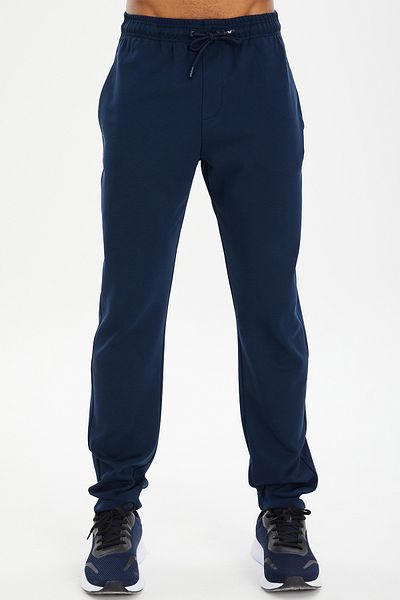 bilcee Pantaloni de sport pentru bărbați, albastru bleumarin, cu buzunare, cu picioare drepte, 7011