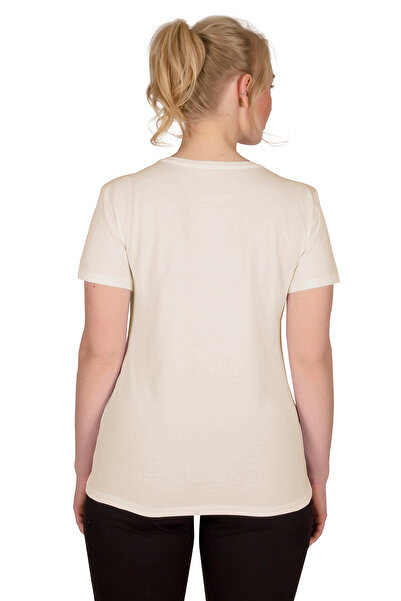 bilcee Γυναικεία κρέμα με λαιμόκοψη V με κοντό μανίκι Plus Size 100% βαμβακερό μπλουζάκι 8758