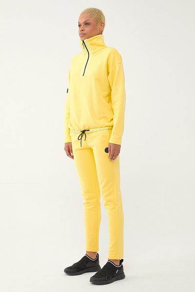 bilcee Powder Yellow Women's Sweatshirt Set - Straight Leg, Stand Collar, Half Zipper 1632