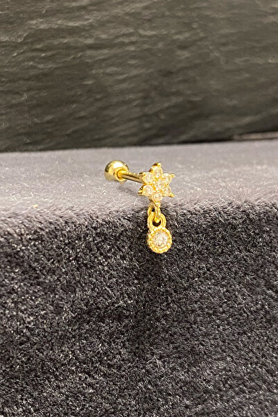 Beyaz Tek Tohum Sallantı Papatya Arka Top Döndürmeli Gold Gümüş Piercing,helix,flat,tragus,conch