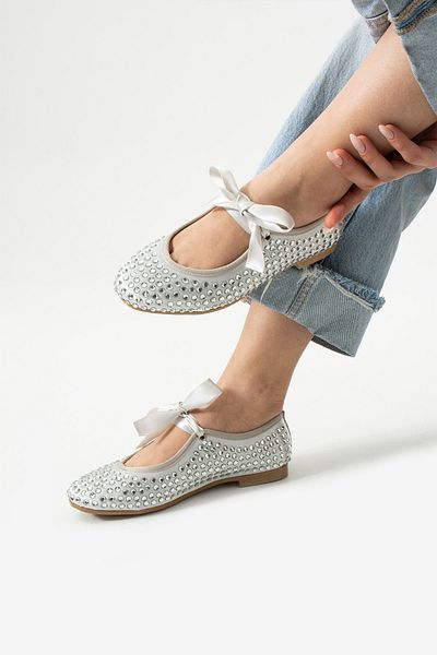 Neva'nın Butiği Aria Ribbon Tied Stone Detailed Women's Ballerinas