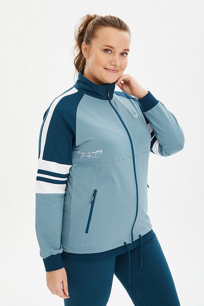 bilcee Set de trening pentru femei, albastru, mărime mare, cu guler în picioare, cu imprimeu, din bumbac, 0797