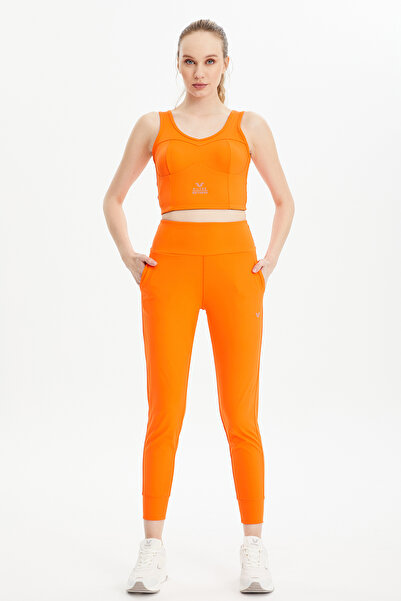 bilcee Women's Orange Fitness-Training Sports Fashion Crop Top Gathering Bra Sports Bra Bustier 0604