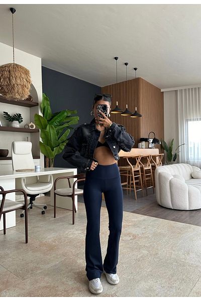 VibeGaia Orj Brand Low Waist Spanish Trotters Navy Blue Leggings