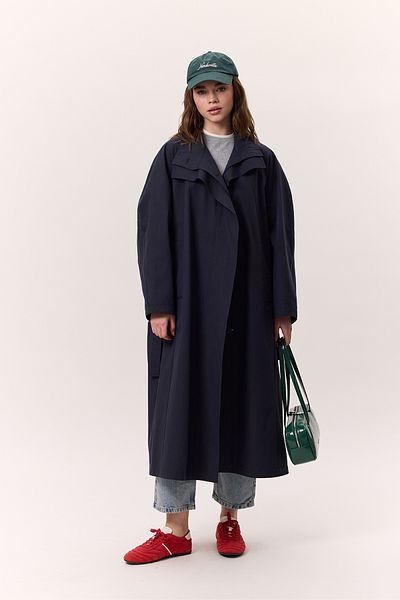 Manuka HOHER KRAGEN ÜBERLÄSSIGER TRENCHCOAT MARINEBLAU
