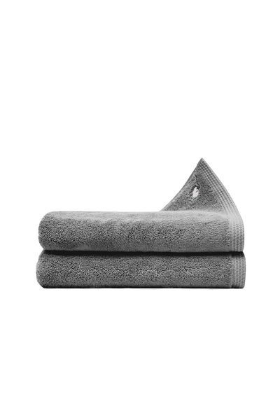 Ecocotton Pure Cotton 2-Piece Hand Face Towel Set 100% Organic Cotton Butterfly Bordered Embroidered Anthracite 50x90 Cm