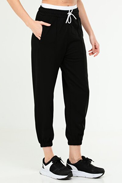 speedlife Black Oversize Basic Cotton High Waist Rubber Leg Women's Tracksuit Bottom Sd1000