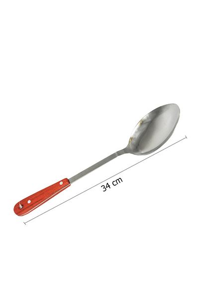 Generic 34cm steel spoon with wooden handle