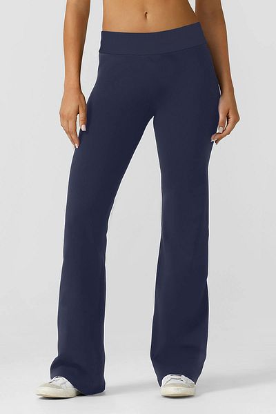 bilcee Women's Navy Blue High Waist Flare Cotton Trousers 9911