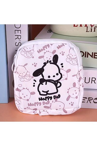 TATA CRAFT Λευκό Pacha Dog Figured Cloth Zipper Cosmetics, Ψηφιακό αξεσουάρ, Τσάντα οργάνωσης υλικών υγιεινής