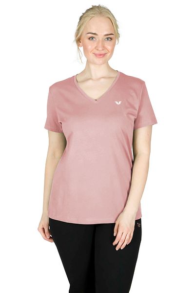 bilcee Women's Powder Pink V-Neck Short Sleeve Large Size Cotton Long Back Plain Casual and Sports T-Shirt 8758