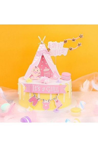 Cymeosh Set of 3 Cymeosh cake decorations, pink, paper, 16.3 cm/ 19 x15 cm / 16 cm