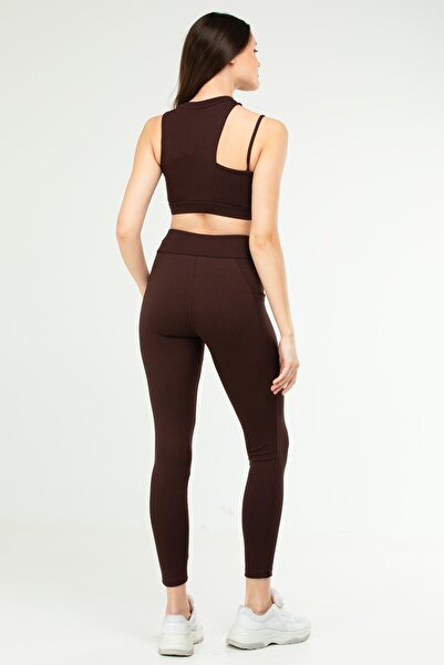 speedlife Brown Slim Fit High Waist Recovery Women's Leggings Suit Sb0849
