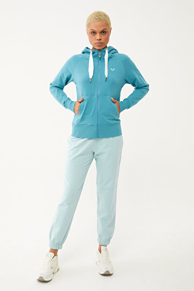 bilcee Kadın Nil Yeşili Organik Pamuklu Bol Spor Eşofman Altı 0722