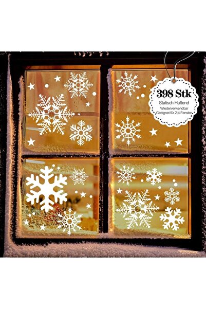 LessMo Set de 398 stickere de Craciun pentru fereastra LessMo, PVC, alb