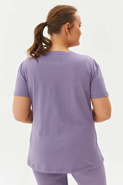bilcee Women's Purple Large Size V-Neck 100% Cotton T-Shirt 8758