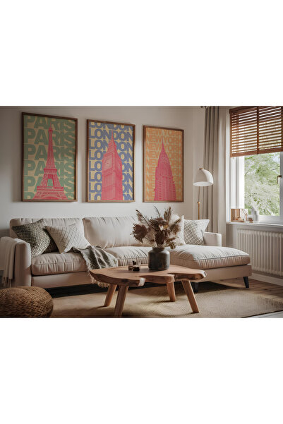 ARTCASTLE Set de 3 tablouri cu ramă din lemn City