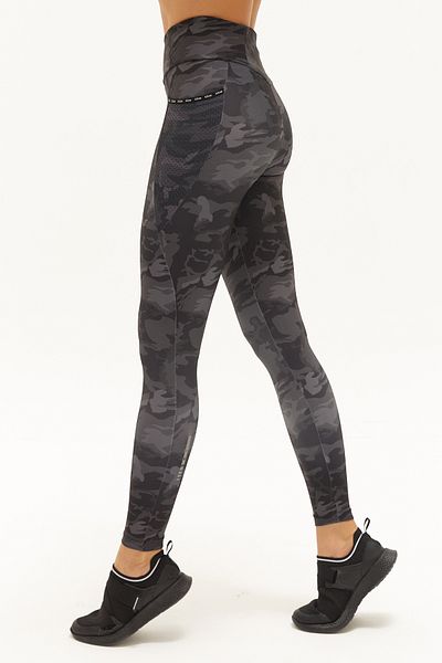 bilcee High Waist Flexible and Recovery Patterned Black Camouflage Sports Tights - 0761