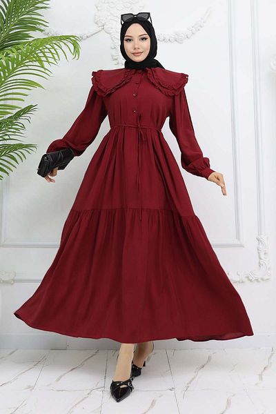 giyze Baby γιακά μπροστινό φόρεμα με κουμπί Claret Red 2274