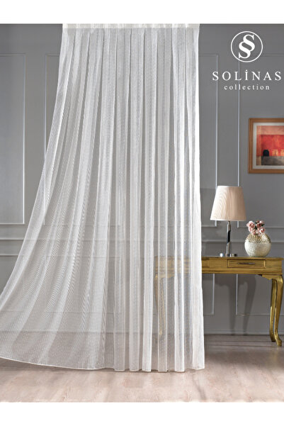 Solinas Collection Nope Striped Cream Gold Glitter 1 X 3 Tight Pleat Tulle Curtain