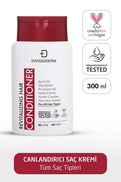 Swissoderm بلسم منعش، لجميع أنواع الشعر، نباتي، خالي من السيليكون، خالي من الكبريتات، الكيراتين، سهل التشكيل 300 مل