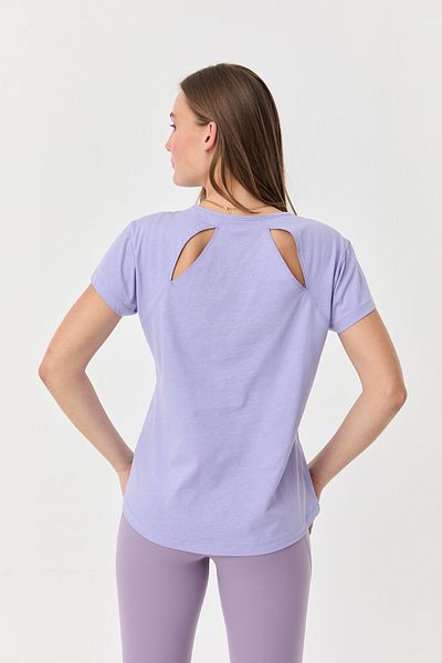 bilcee Women's Lilac Cotton Back Detailed Short Sleeve T-Shirt 9713