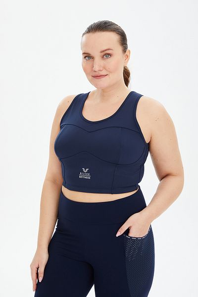 bilcee Top crop pentru femei albastru bleumarin - Fitness Training Sports, Gathering Bra Sutien Bustier 0604