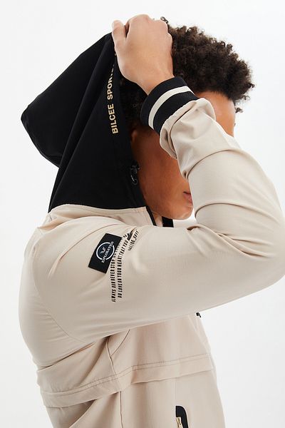 bilcee Men's Cream Hooded Woven Straight Leg Tracksuit Set 0694
