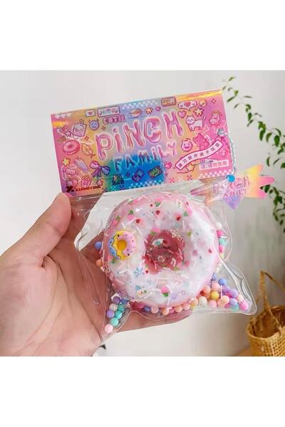 QUEVİLİY Donut-taba Sukuşi - Squishy Donut- Tüylü Donut - Stres Oyuncak (PEMBE)