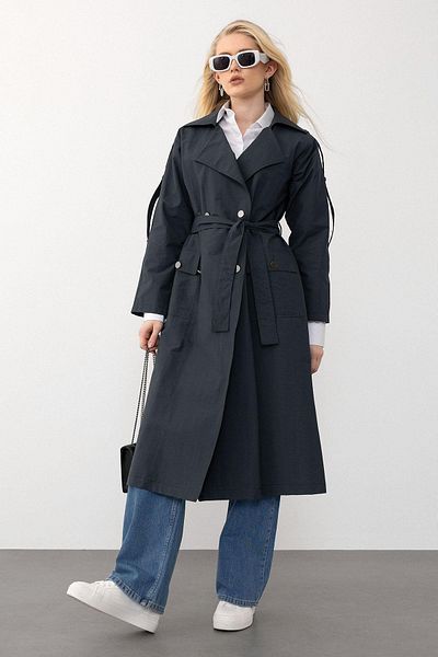 Olcay Leichter Trenchcoat in Übergröße – Epaulette-Detail, ANTHRAZIT 6710