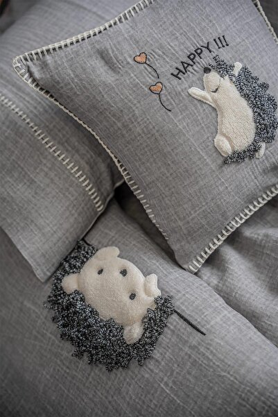 Ecocotton Migala Baby Bedding Set 100% Organic Cotton Muslin Embroidered Gray 100x150 Cm