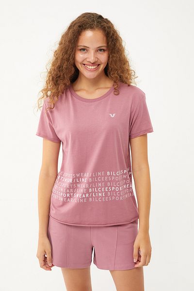 bilcee Pantaloni scurți sport pentru femei, din bumbac organic, de culoare pudra, cu croiala largi - 0721