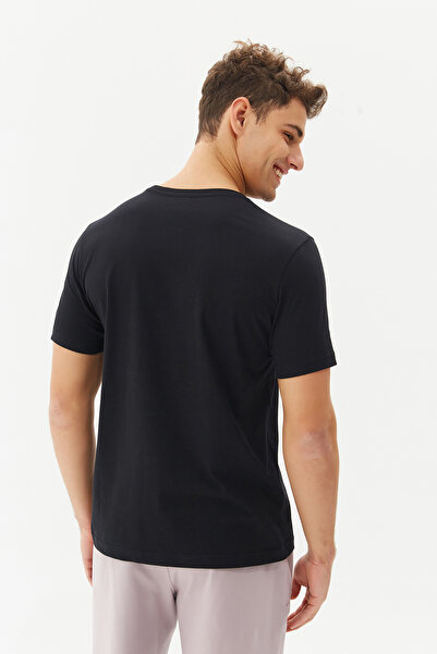 bilcee Μαύρο ανδρικό μπλουζάκι με λαιμόκοψη 100% βαμβακερό βασικό καθημερινό και αθλητικό μπλουζάκι 8766