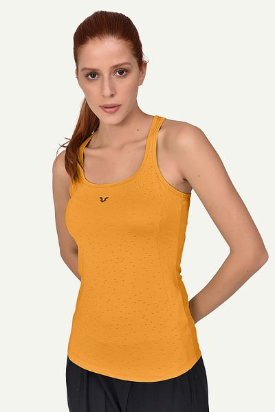 bilcee Yellow Wide Collar Running Vest - Breathable Sleeveless Athlete T-Shirt 8604