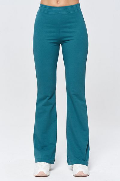 bilcee Women's Green High Waist Flare Cotton Trousers 9911