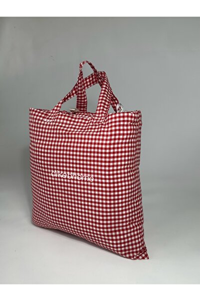 dikeb Çantalı Piknik Seti Kırmızı Pötikareli 2adet Minder(40X40)1ad.piknik Örtüsü 4 Parça Piknik Seti