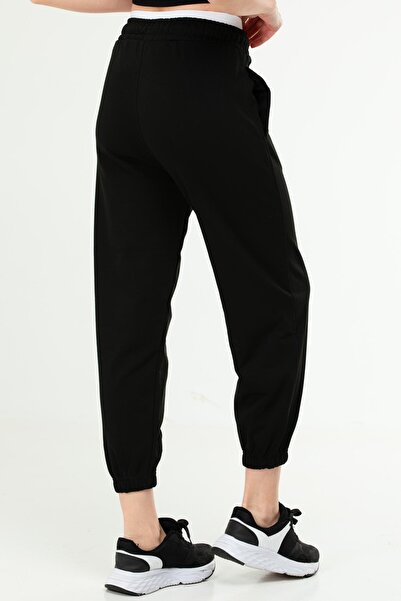 speedlife Black Oversize Basic Cotton High Waist Rubber Leg Women's Tracksuit Bottom Sd1000