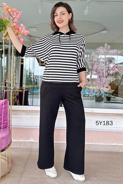 İnce Topuk Hooded 2 Thread Striped Suit 5Y183