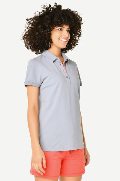 bilcee Tricou din bumbac cu mânecă scurtă, cu guler polo, gri, cu nasturi 8719