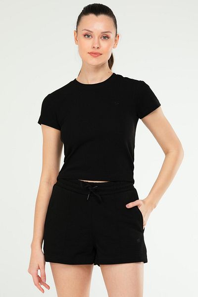 speedlife Body Crop pentru femei, negru, slim fit - decolteu, mânecă scurtă SF0757