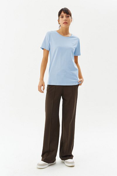 bilcee Tricou de bază cu mânecă scurtă, albastru, din bumbac, cu gâtul turn, 9242