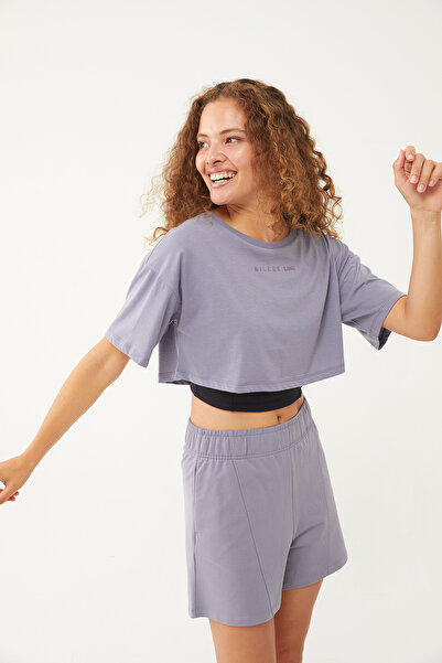 bilcee Γυναικείο αθλητικό μπλουζάκι από βιολογικό βαμβάκι από γρανίτη εξωτερικού χώρου, κοντομάνικο, 0763