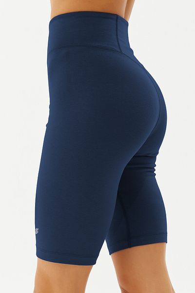 bilcee Leggings de motociclist sport scurti, flexibili și elasticizați, din bumbac organic, albastru marin pentru femei 0115