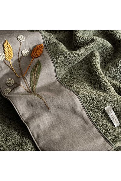Ecocotton Πετσέτα προσώπου Farah Γυναικεία 100% οργανικό βαμβάκι Κεντημένη στο χέρι Πράσινη 50x90 εκ.