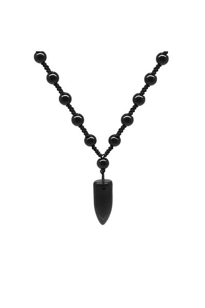 Tesbihane Ivory Design Black Knitted Rope Chain Onyx Stone Natural Stone Men's Necklace